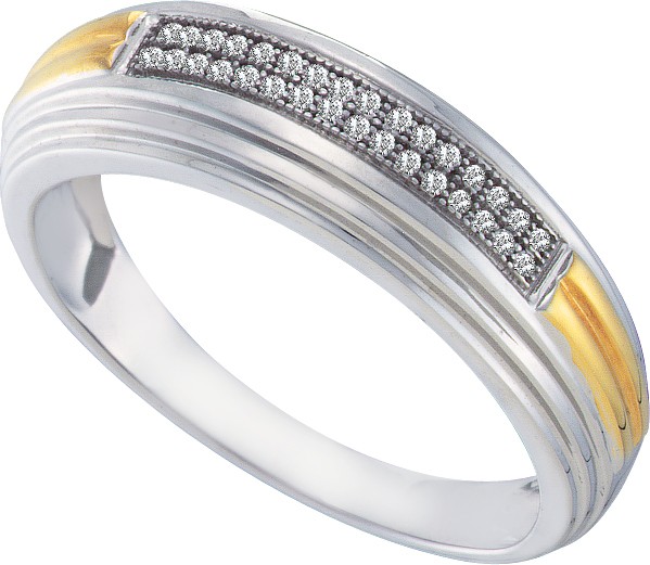 Jewelryweb 10k White Gold 0.10 Dwt Diamond Micro Pave Set Mens Band Ring