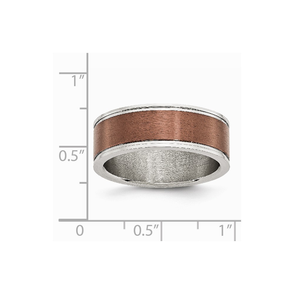 Jewelryweb Stainless Steel 8mm Brown-plated Brushed and Polished Band Ring - Size 11.5
