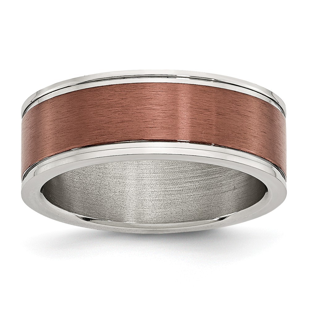 Jewelryweb Stainless Steel 8mm Brown-plated Brushed and Polished Band Ring - Size 11.5
