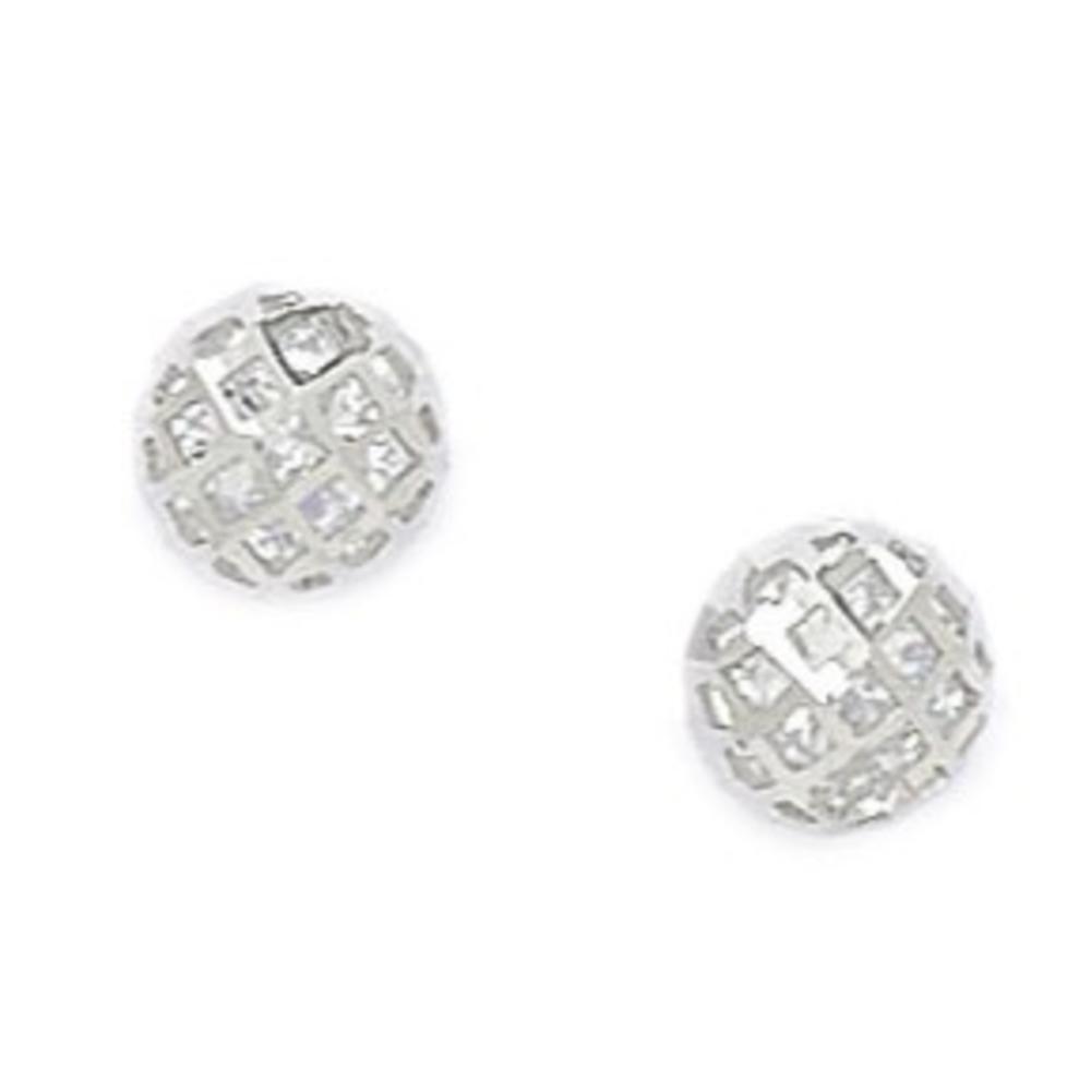 Jewelryweb 14k White Gold Cubic Zirconia Medium Crystal Ball Screw-Back Earrings - Measures 7x7mm