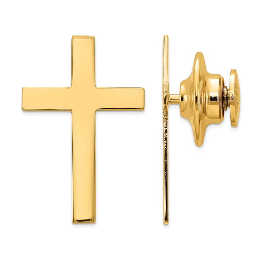 Jewelryweb 14k Yellow Gold Cross Tie Tac - Measures 22.1x23.4mm