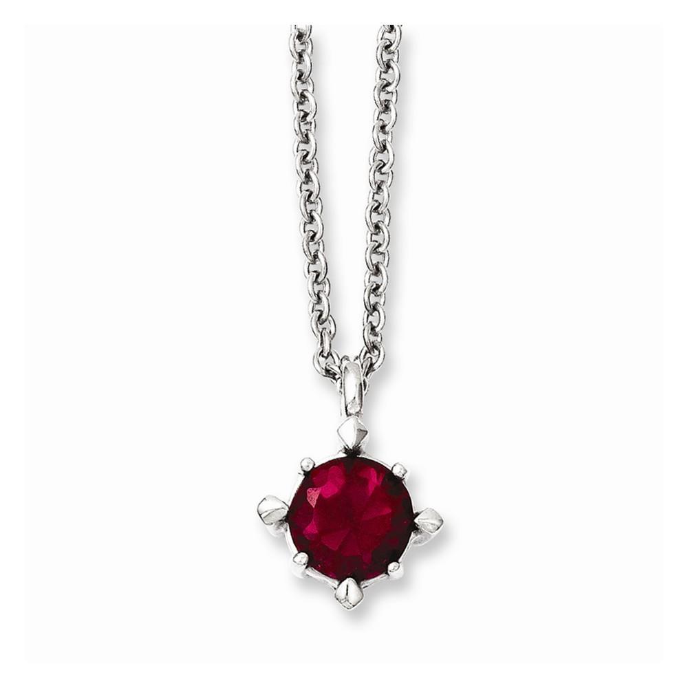 Jewelryweb Stainless Steel Red Corundum Pendant 18inch Necklace - 18 Inch