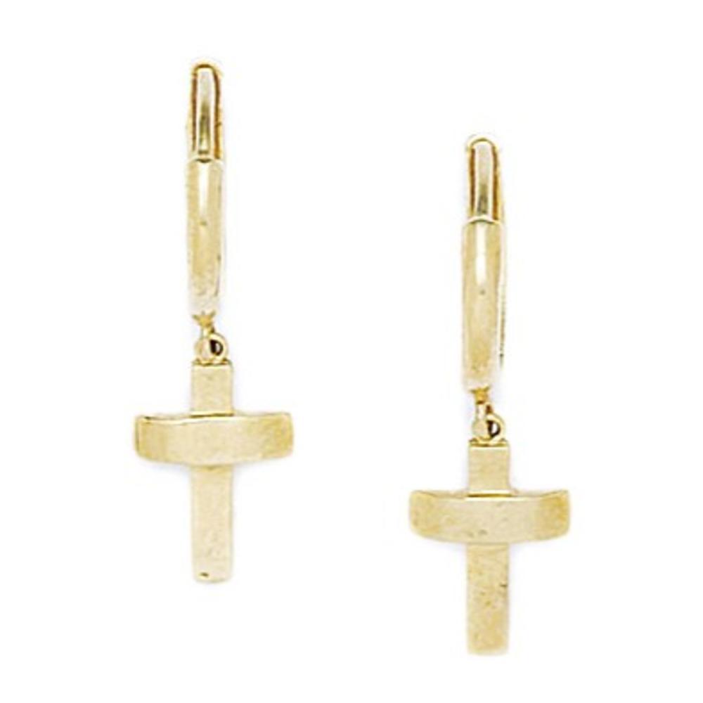 Jewelryweb 14k Yellow Gold Cross Drop Hinged Earrings - Measures 25x8mm