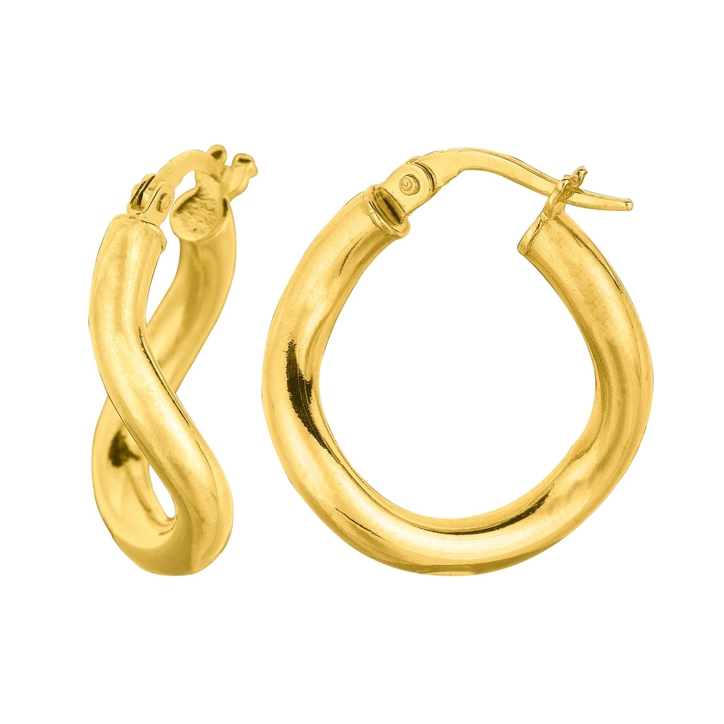 Jewelryweb 14k Yellow Gold 3.0x15mm Round Tube Italian Twist Hoop Earrings With Hinged Clasp