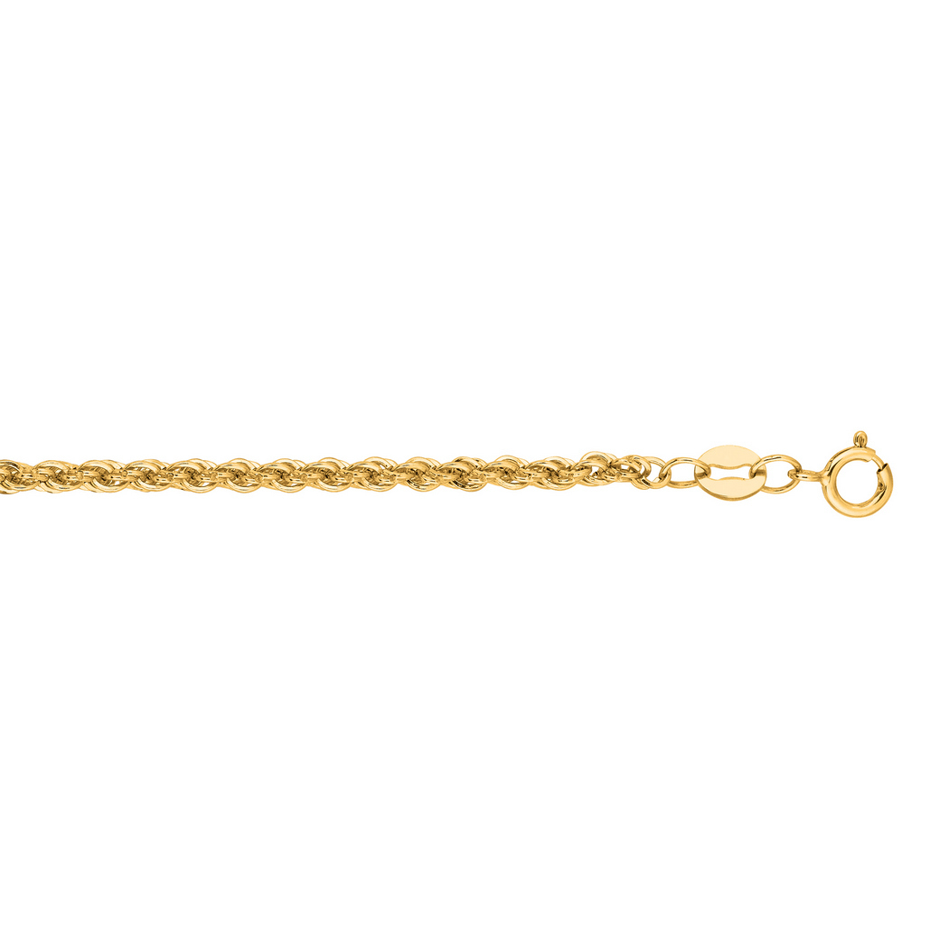 Jewelryweb 14k Yellow Gold 2.0mm Sparkle-Cut Lite Rope Chain With Lobster Clasp Necklace - 16 Inch