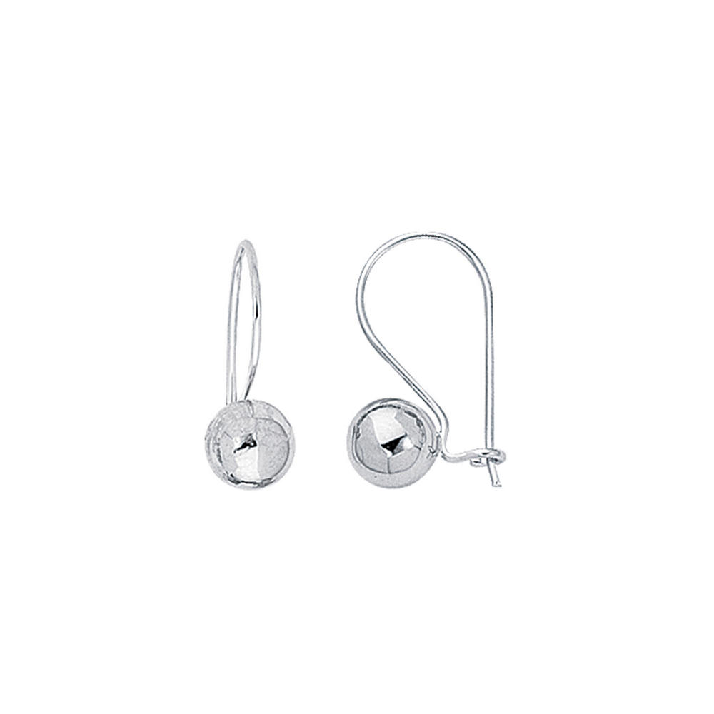 Jewelryweb 14k White Gold 7.0mm Shiny Round Ball Lever Back Earrings