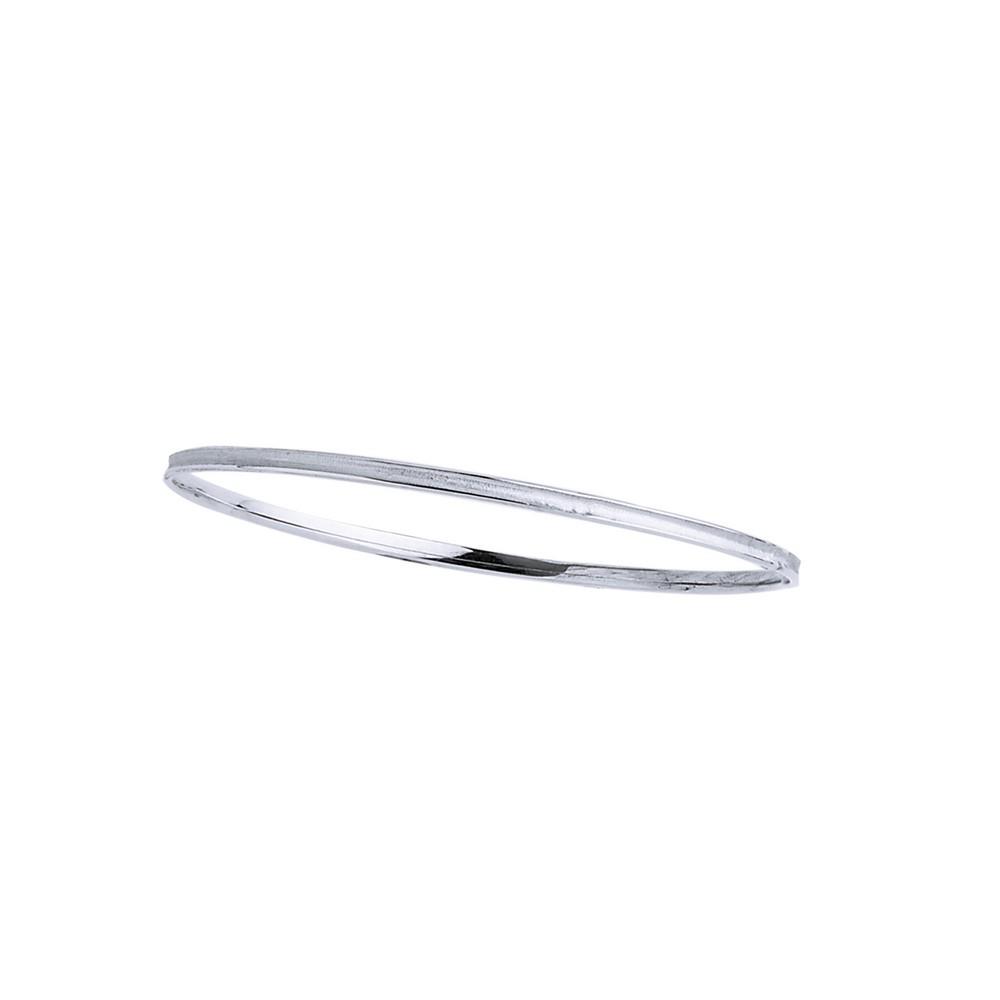Jewelryweb 14k White Gold 3.15mm Shiny Round Concave Stackable Bangle Bracelet
