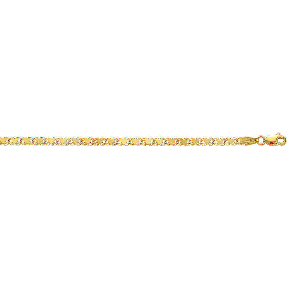 Jewelryweb 10k Yellow Gold 3.0mm Sparkle-Cut Heart Link Anklet With Lobster Clasp - 10 Inch