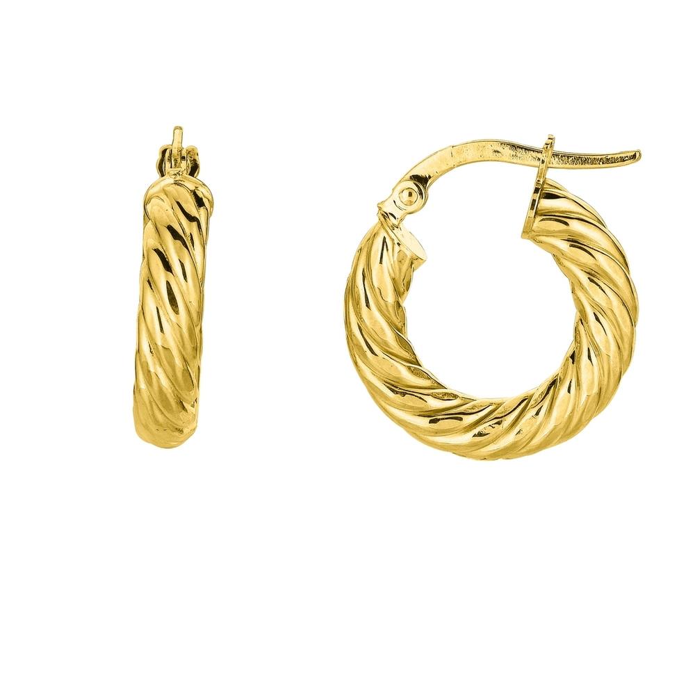Jewelryweb 14k Yellow Gold 4.0x10mm Shiny Round Tube Twists Hoop Earrings With Hinged Clasp