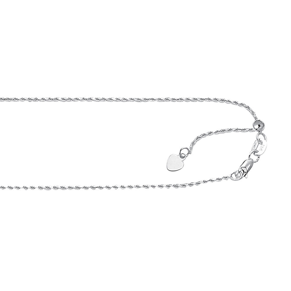 Jewelryweb 10k White Gold 1.0mm Sparkle-Cut Adjustable Rope Chain With Lobster Clasp Necklace - 22 Inch