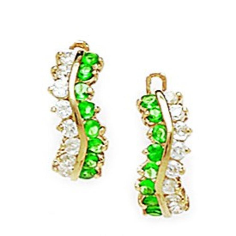 Jewelryweb 14k Yellow Gold May Birthstone Emerald CZ Curve Shape Leverback Earrings - Measures 14x6mm