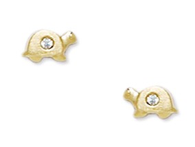 Jewelryweb 14k Yellow Gold Enamel Screw-Back Turtle Earrings - Measures 4x7mm