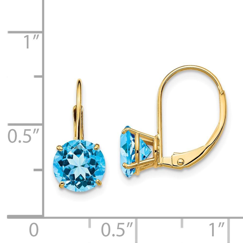Jewelryweb 14k Yellow Gold 7mm Blue Topaz Leverback Earrings - Measures 18x7mm Wide