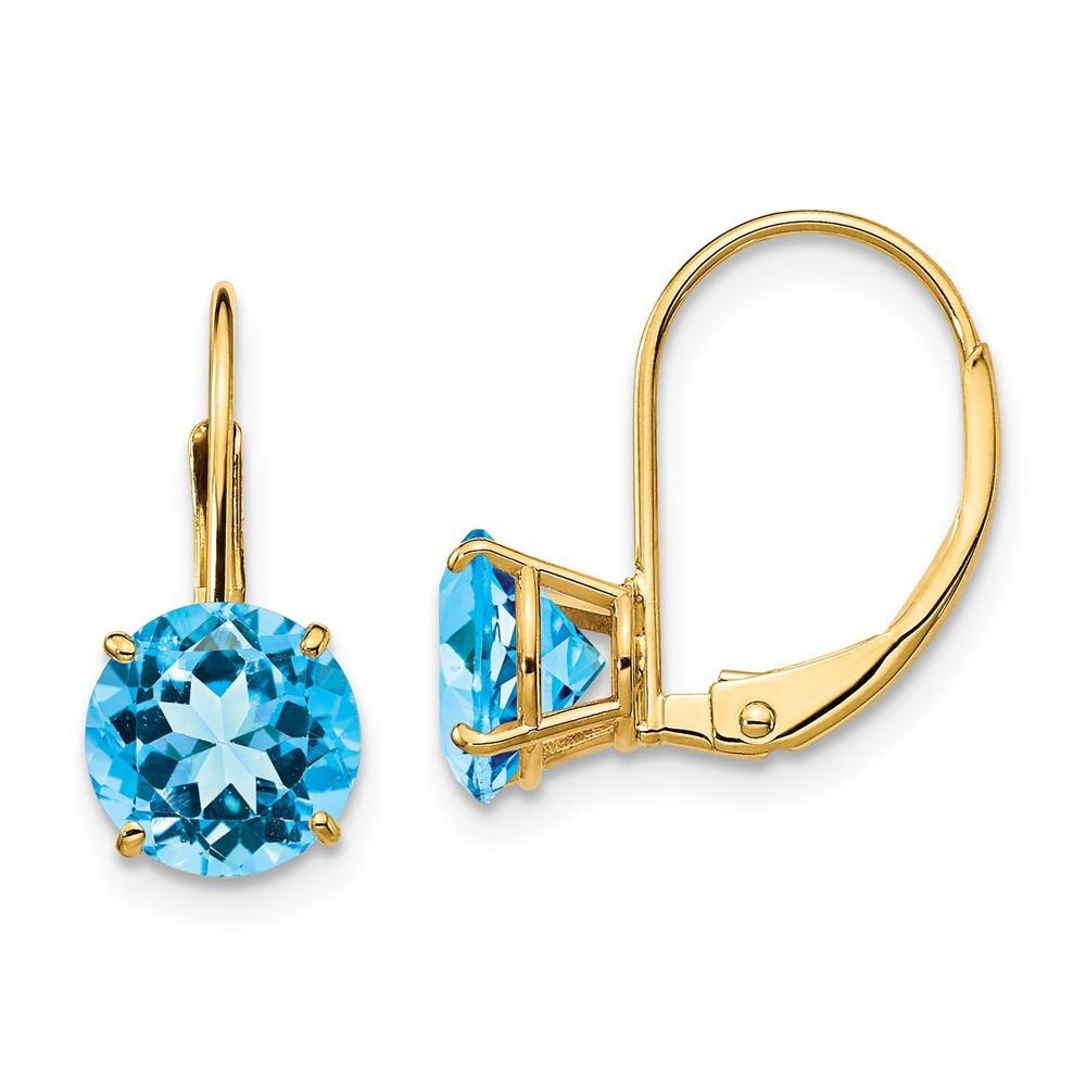Jewelryweb 14k Yellow Gold 7mm Blue Topaz Leverback Earrings - Measures 18x7mm Wide