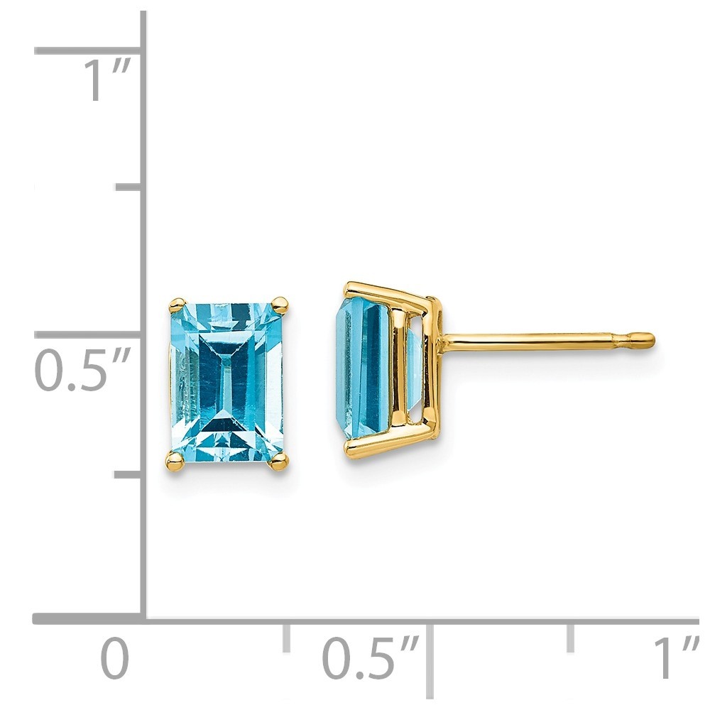 Jewelryweb 14k Yellow Gold 7x5mm Emerald-Cut Blue Topaz Earrings - Measures 8x5mm Wide