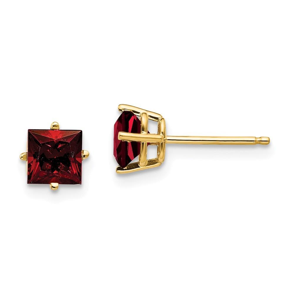 Jewelryweb 14k Yellow Gold 5mm Princess Cut Garnet Earrings - Measures 6x6mm Wide