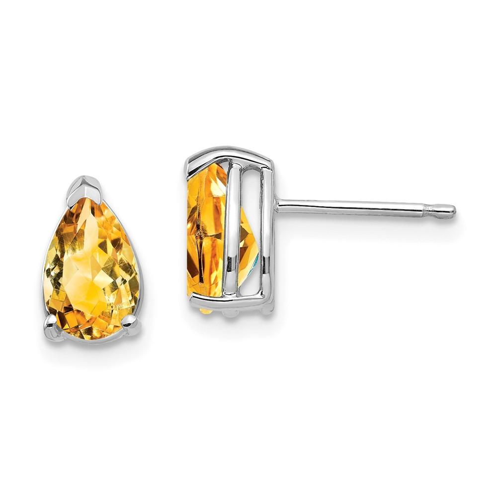 Jewelryweb 14k White Gold 8x5mm Pear Citrine Earrings - Measures 9x5mm Wide