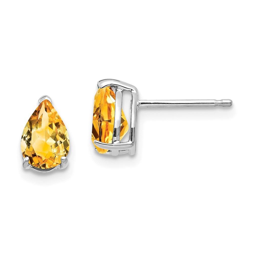 Jewelryweb 14k White Gold 7x5mm Pear Citrine Earrings - Measures 8x5mm Wide