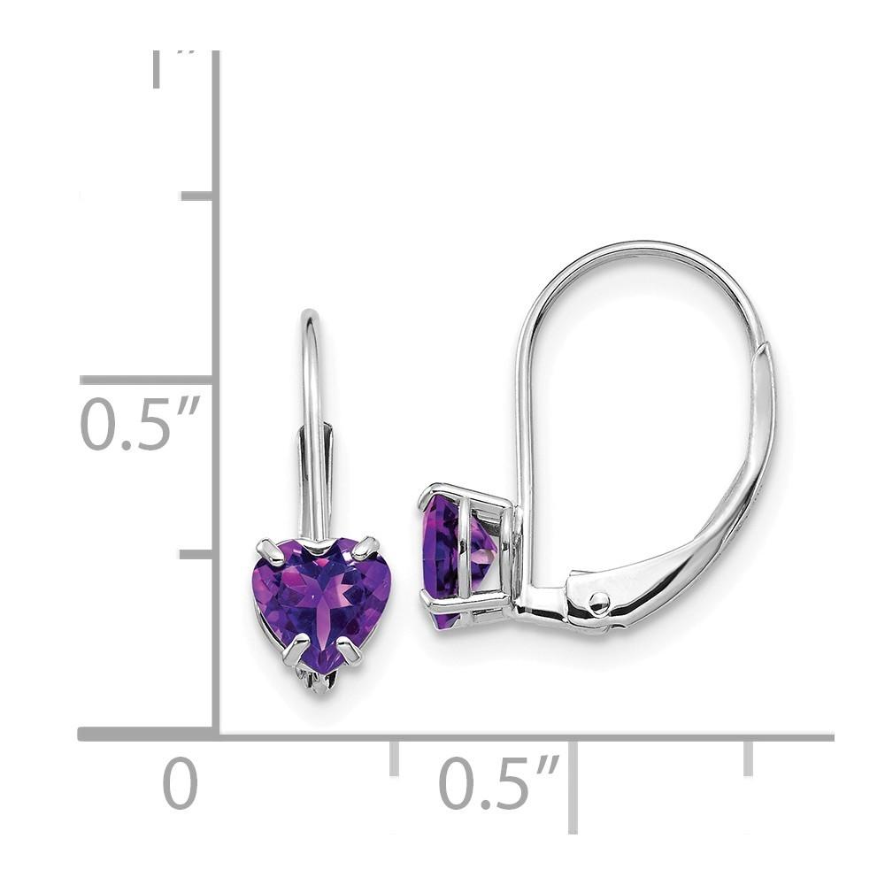 Jewelryweb 14k White Gold 5mm Heart Amethyst Earrings - Measures 17x5mm Wide