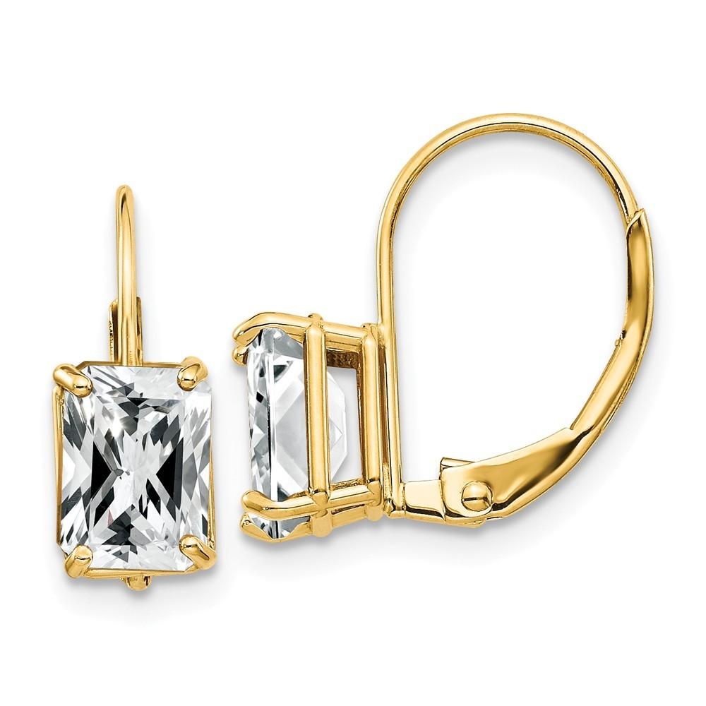 Jewelryweb 14k Yellow Gold 7x5mm Emerald-Cut Cubic Zirconia Earrings - Measures 16x5mm Wide