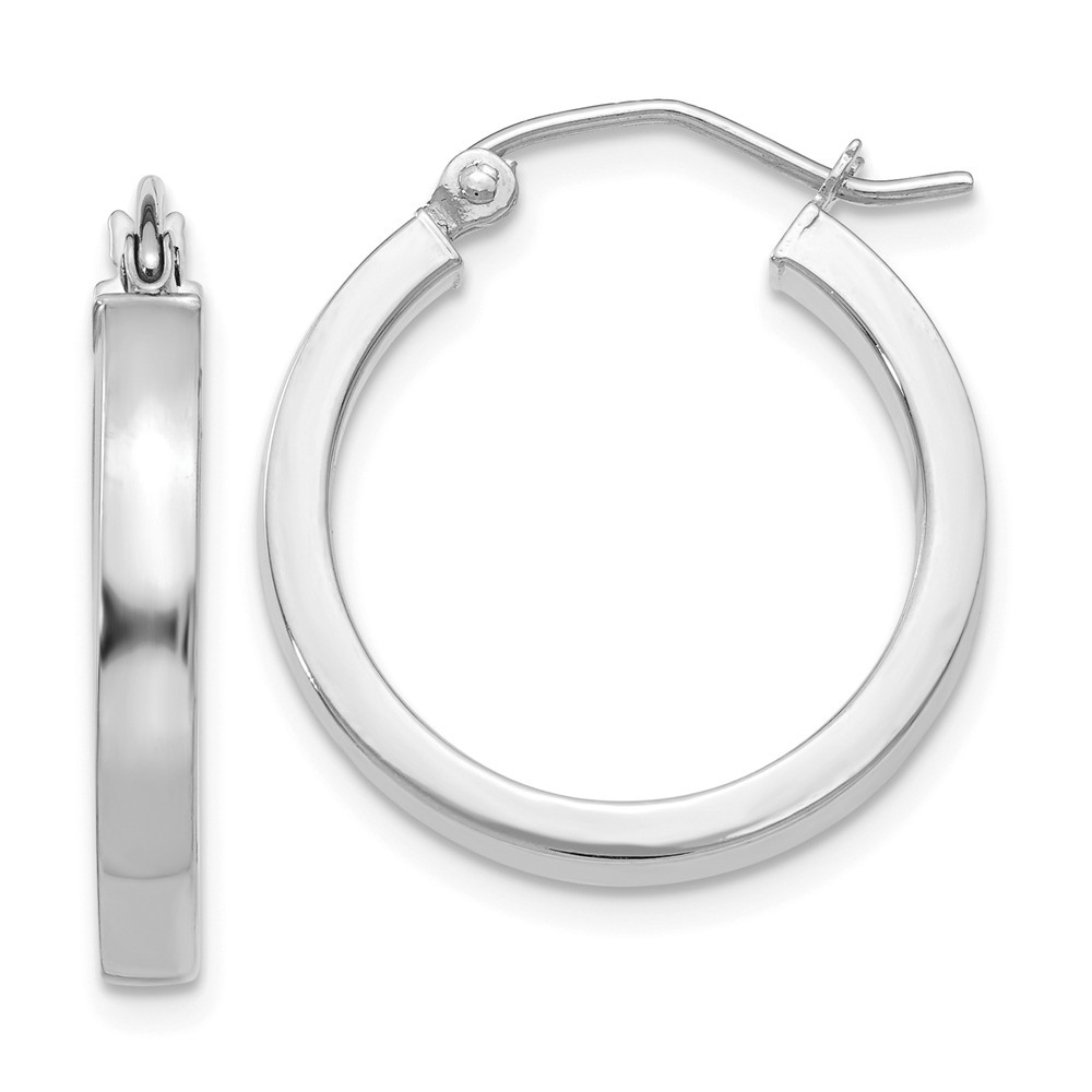 Jewelryweb 14k White Gold 2x3mm Rectangle Tube Hoop Earrings - Measures 20x20mm
