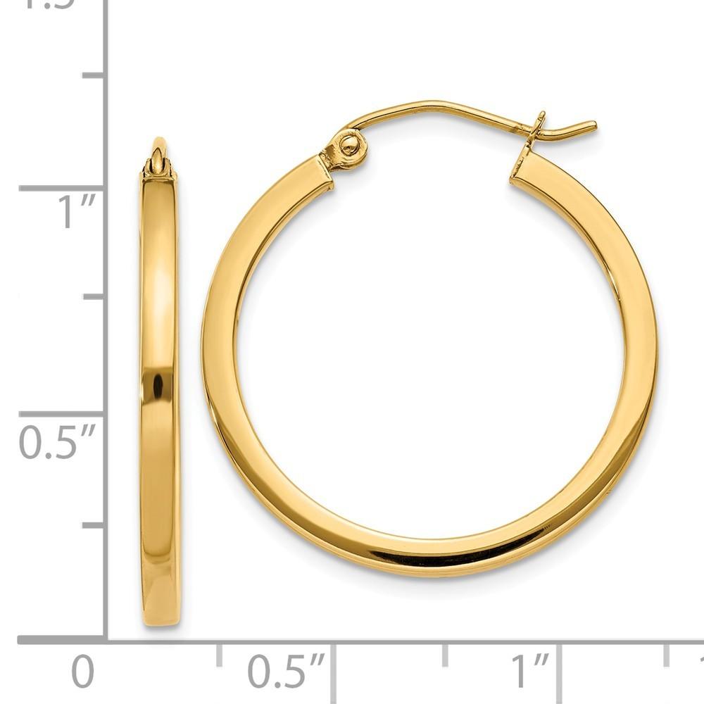 Jewelryweb 14k Yellow Gold 2mm Square Tube Hoop Earrings - Measures 25x25mm