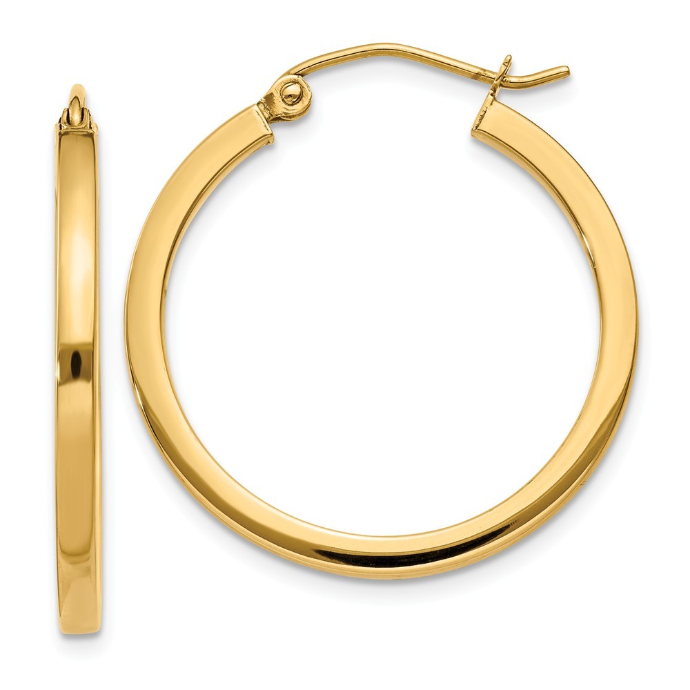 Jewelryweb 14k Yellow Gold 2mm Square Tube Hoop Earrings - Measures 25x25mm