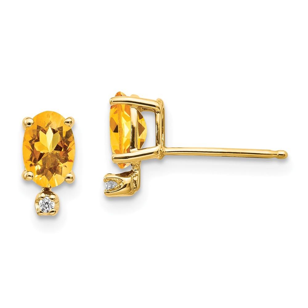 Jewelryweb 14k Yellow Gold Diamond and Citrine Birthstone Earrings