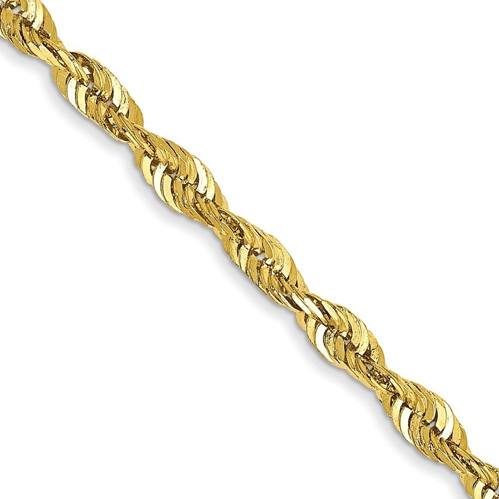 Jewelryweb 10k Yellow Gold 2.55mm Sparkle-Cut Extra-Lite Rope Chain Bracelet - 7 Inch