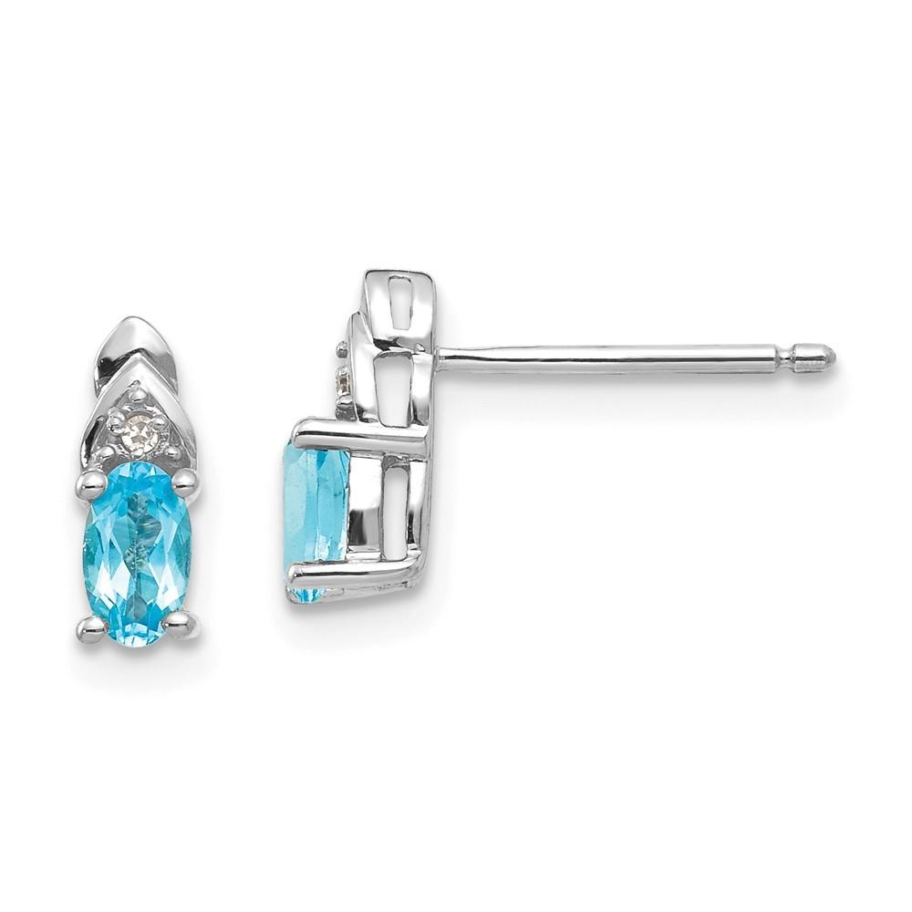 Jewelryweb 14k White Gold Blue Topaz Diamond Earrings - Measures 9x4mm Wide