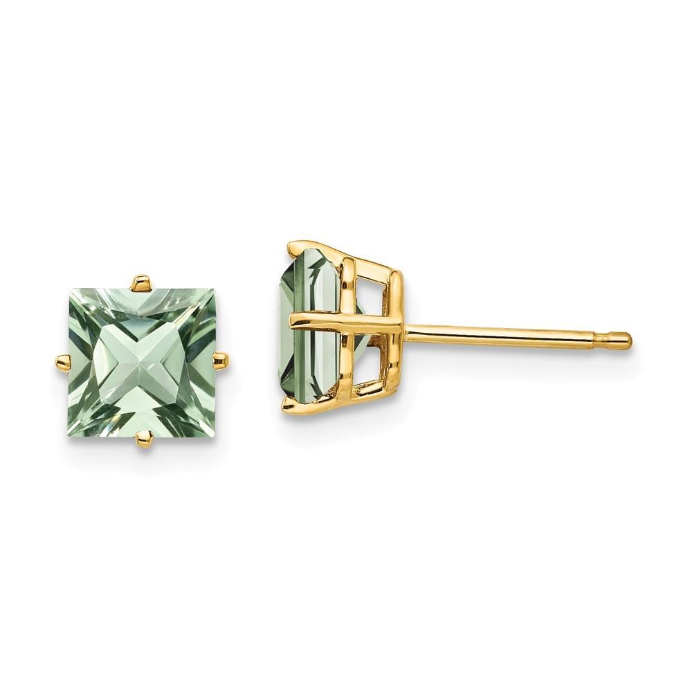 Jewelryweb 14k Yellow Gold 6mm Square Green Amethyst Earrings - Measures 7x7mm Wide