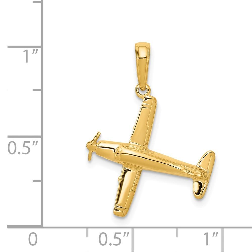 Jewelryweb 14k Yellow Gold 3-D Low-Wing Airplane Pendant - Measures 24.3x19.1mm