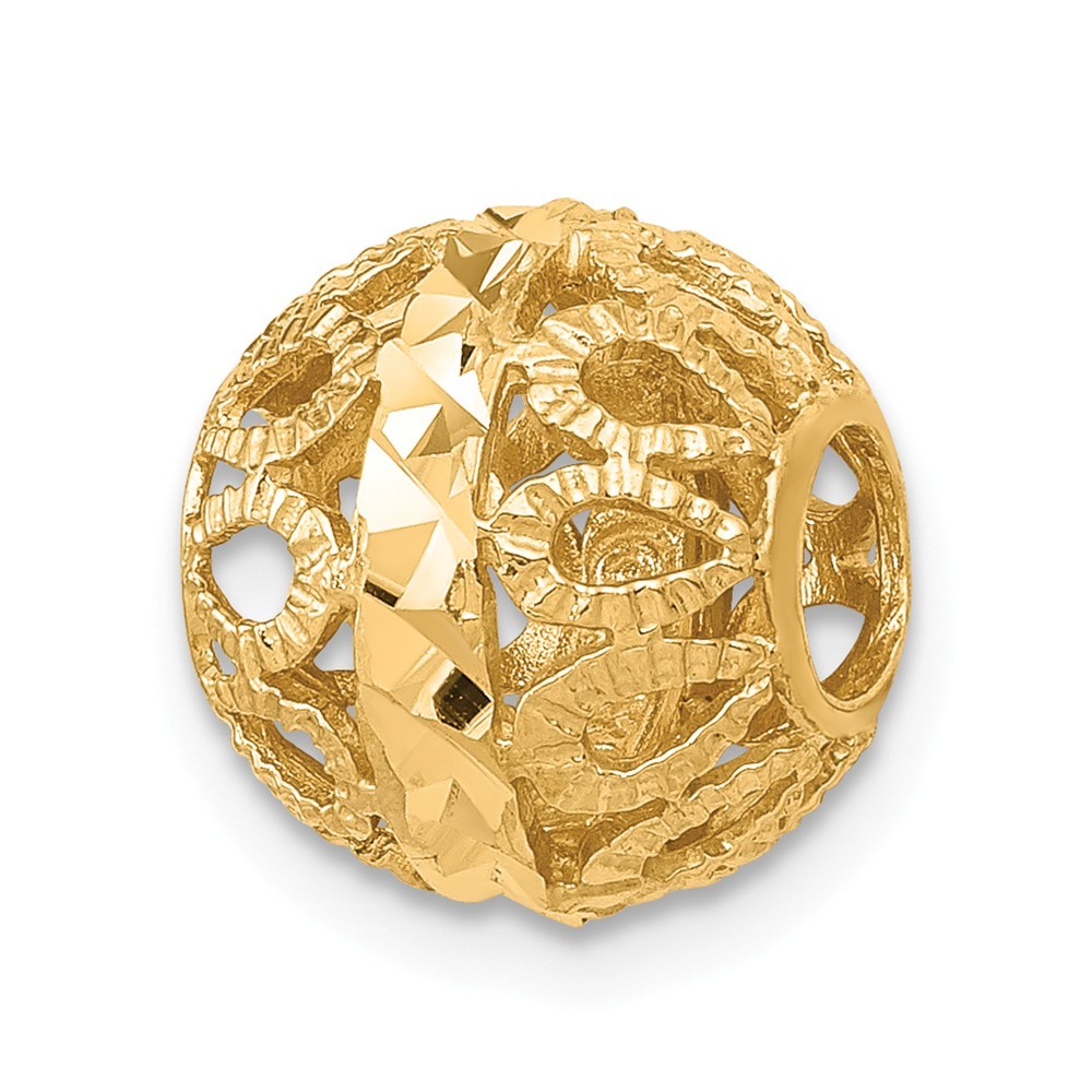 Jewelryweb 14k Sparkle-Cut Gold Ball Chain Slide - Measures 11.4x11.1mm