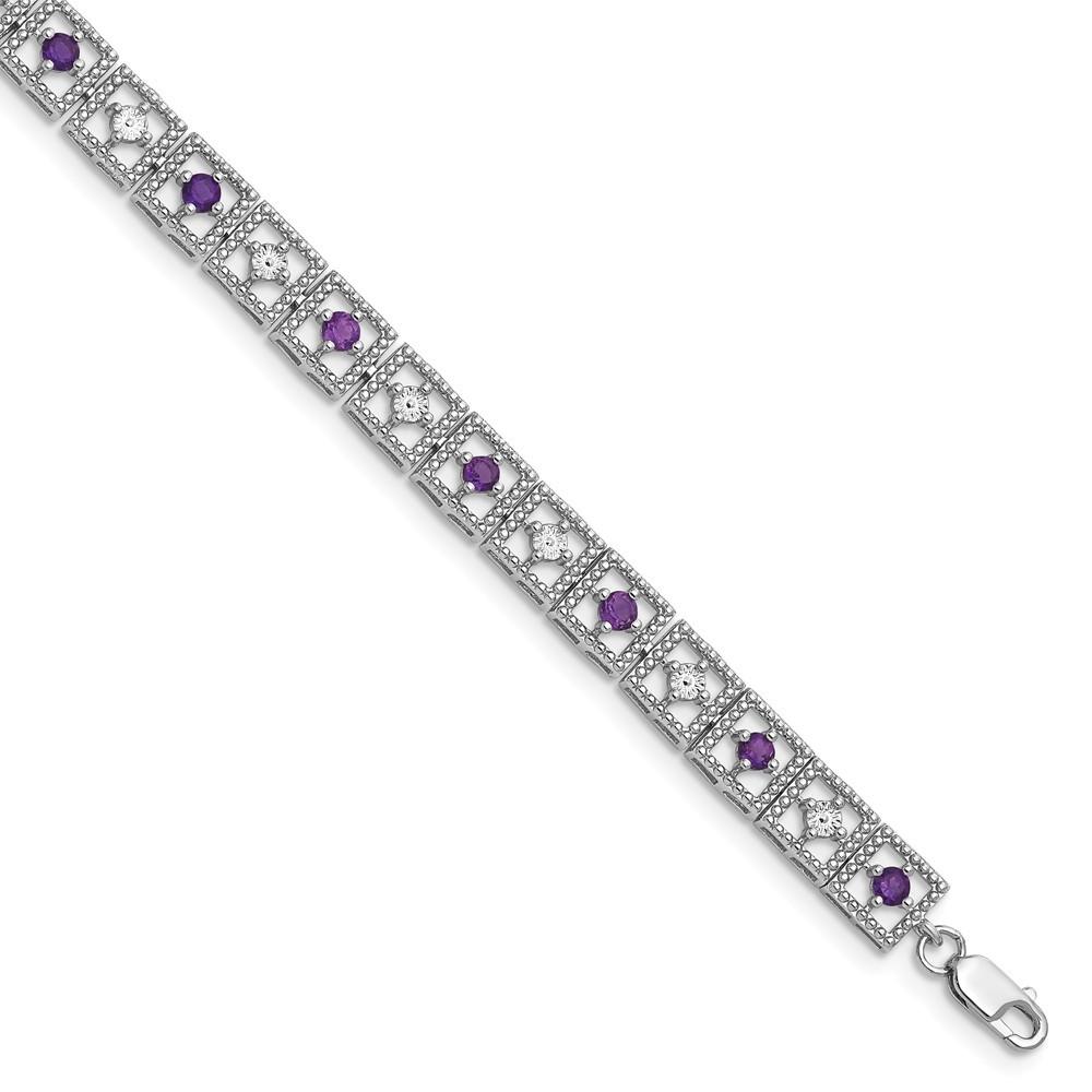 Jewelryweb Sterling Silver Amethyst Diamond Bracelet