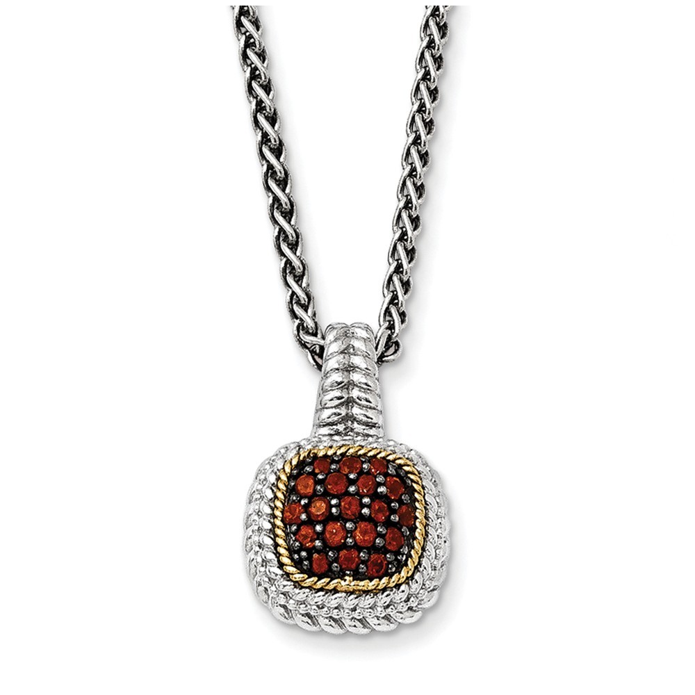 Jewelryweb Sterling Silver With 14k and Black Rhodium Garnet Necklace