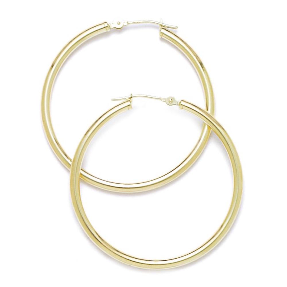 Jewelryweb 14k Yellow Gold 35mm Round Hoop Earrings