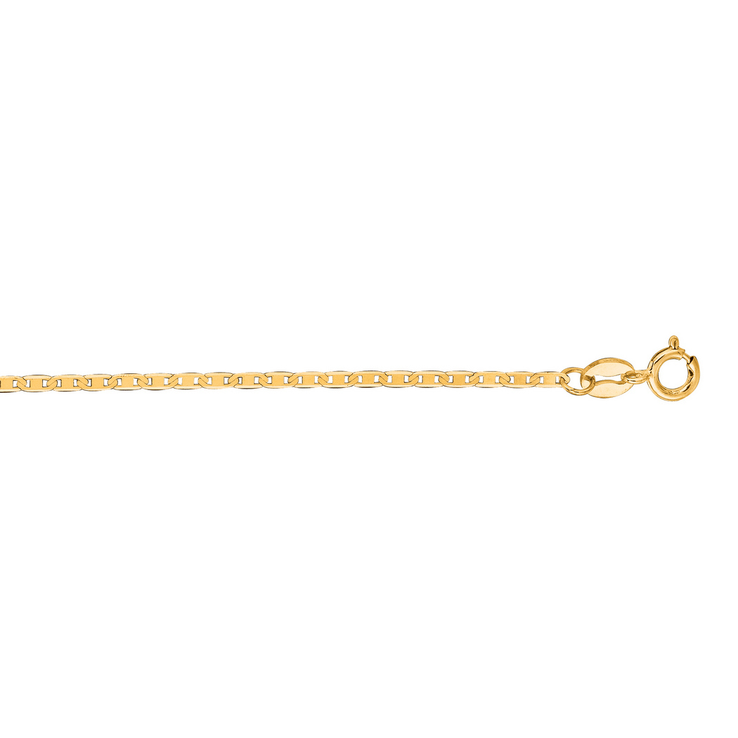 Jewelryweb 10k Yellow Gold 1.20mm Sparkle-Cut Mariner Link Chain Anklet With Spring Ring Clasp - 10 Inch
