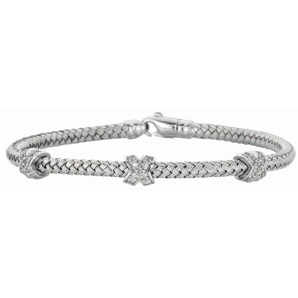 Jewelryweb Sterling Silver Diamond Rhodium 2.75mm Plated Weave Bangle Bracelet - 7.25 Inch