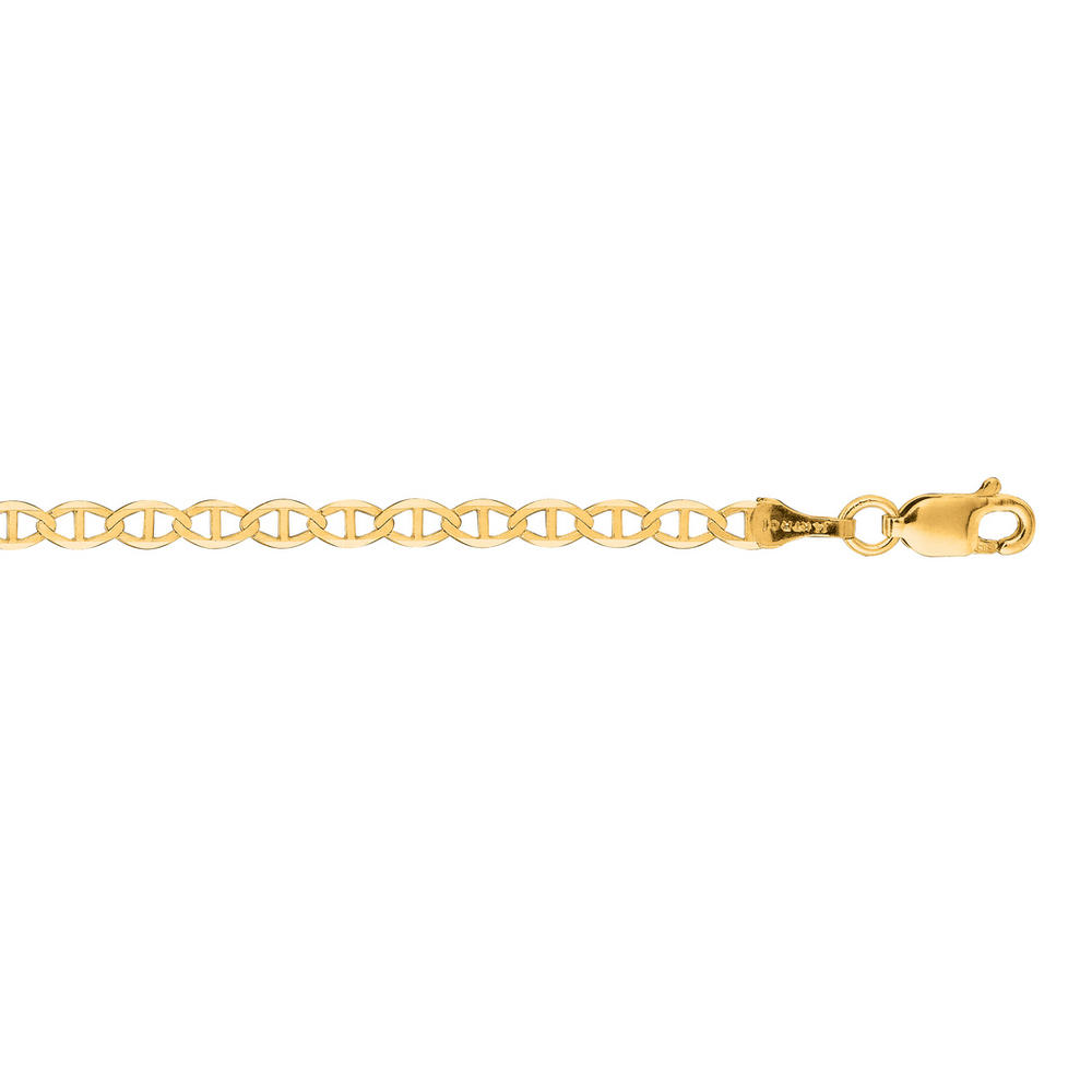 Jewelryweb 14k Yellow Gold 3.2mm Sparkle-Cut Mariner Link Chain With Lobster Clasp Necklace - 18 Inch