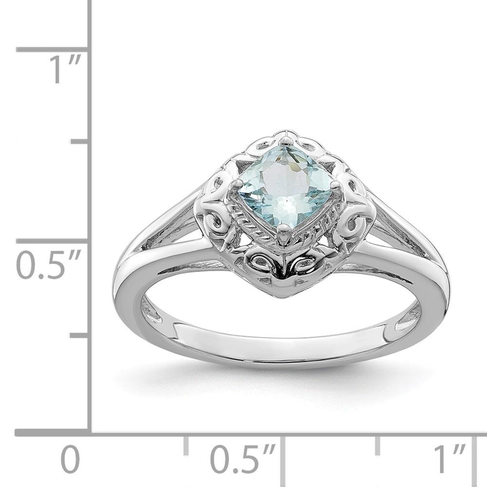 Jewelryweb Sterling Silver Aquamarine Square Ring - Size 7 - Measures 2mm Wide