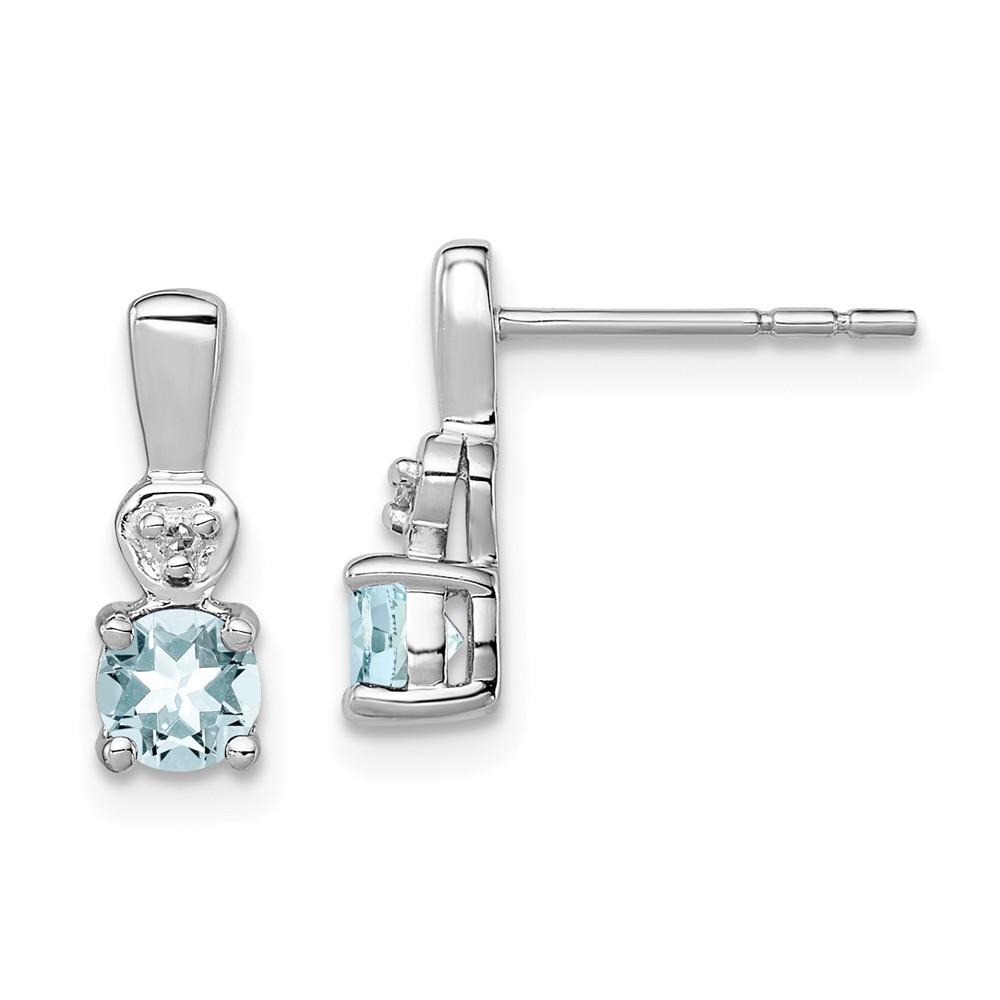 Jewelryweb Sterling Silver Rhodium Plated Diamond and Aquamarine Post Earrings