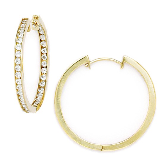 Jewelryweb 14k Yellow Gold Cubic Zirconia Hoop Hinged Earrings - Measures 28x29mm