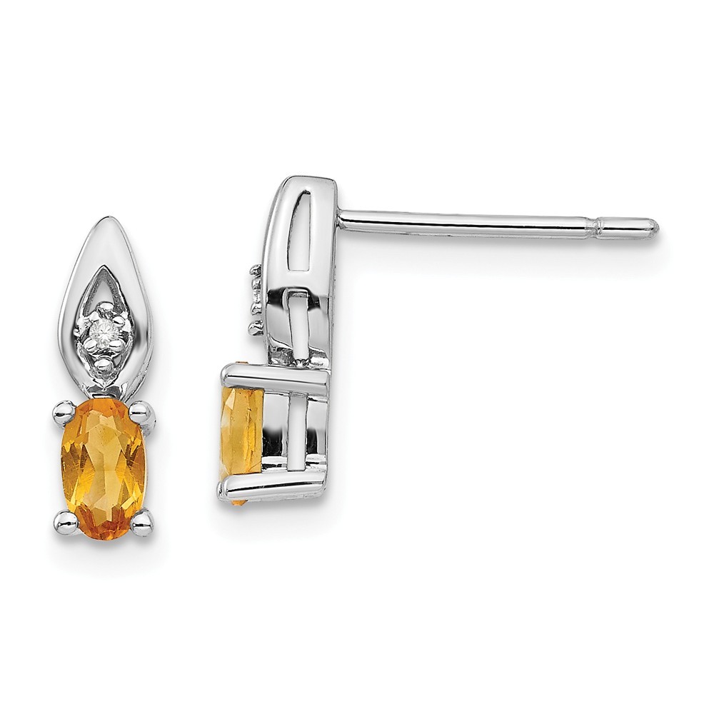 Jewelryweb 14k White Gold Citrine Diamond Earrings - Measures 12x3mm Wide