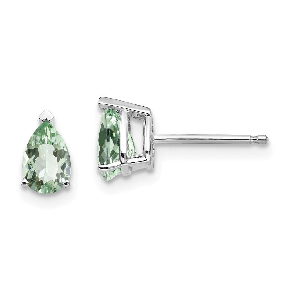 Jewelryweb 14k White Gold 6x4 Pear Green Amethyst Earrings - Measures 7x4mm Wide