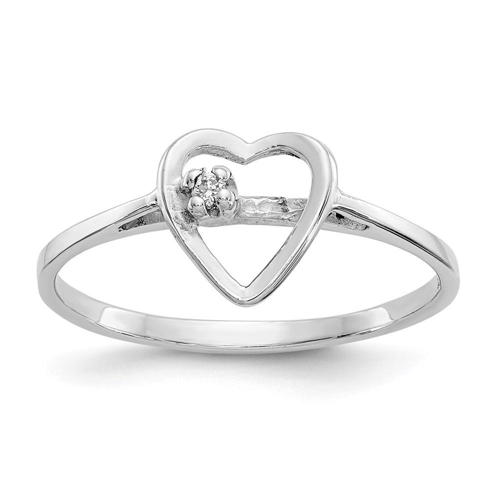 Jewelryweb 14k White Gold Polished Diamond Heart Ring - Size 6.00