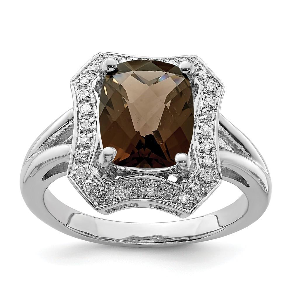 Jewelryweb Sterling Silver Smoky Quartz and Diamond Ring - Size 6