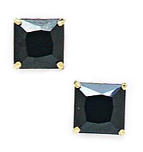 Jewelryweb 14k Yellow Gold Black 6x6mm Square Cubic Zirconia Basket Set Earrings
