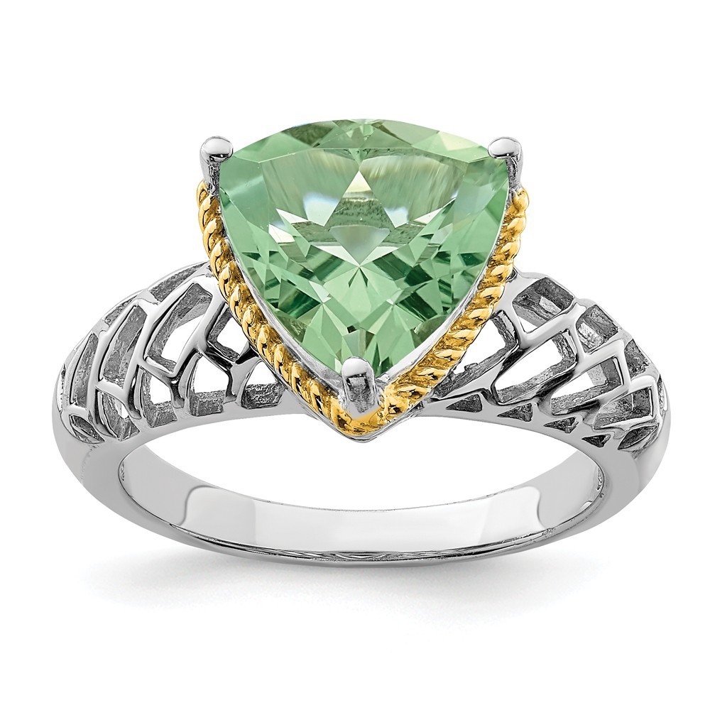 Jewelryweb Sterling Silver With Gold-plating Green Quartz Ring - Size 10