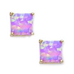 Jewelryweb 14k Yellow Gold Pink 5x5mm Square Simulated Opal Earrings