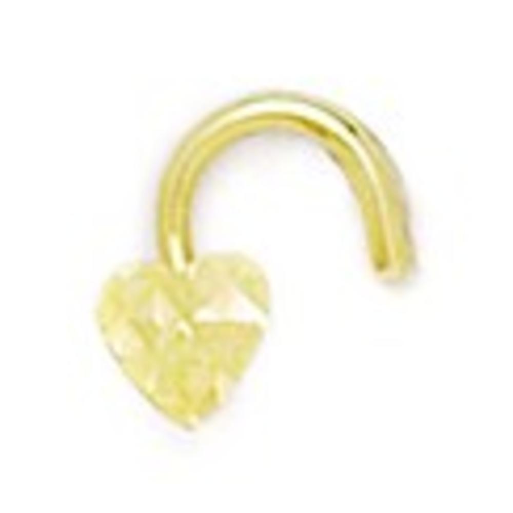 Jewelryweb 14k Yellow Gold Sparkle-Cut Heart Body Piercing Jewelry Nose Screw